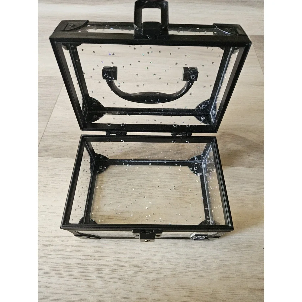 Vintage Caboodles Clear Acrylic Holographic Star Mini Train Case Makeup Box 7x5